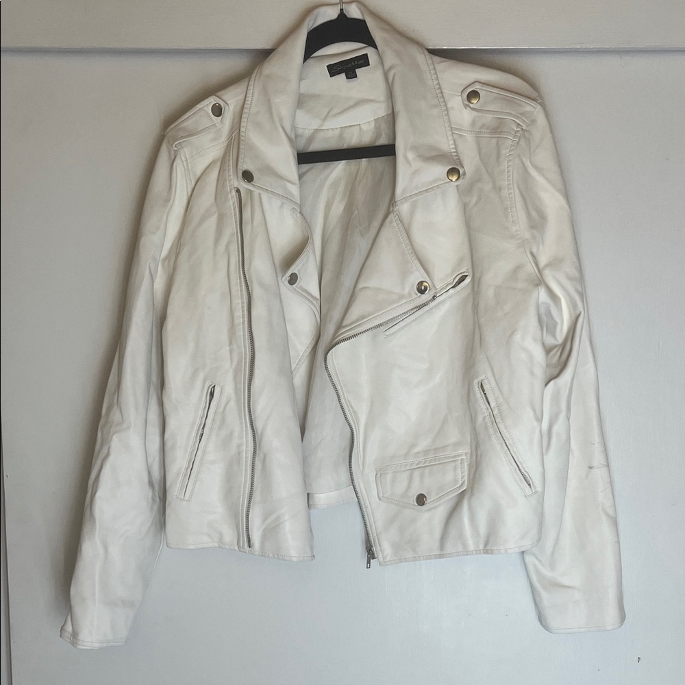 Shinestar Women's Cream Faux Leather Crop Jacket